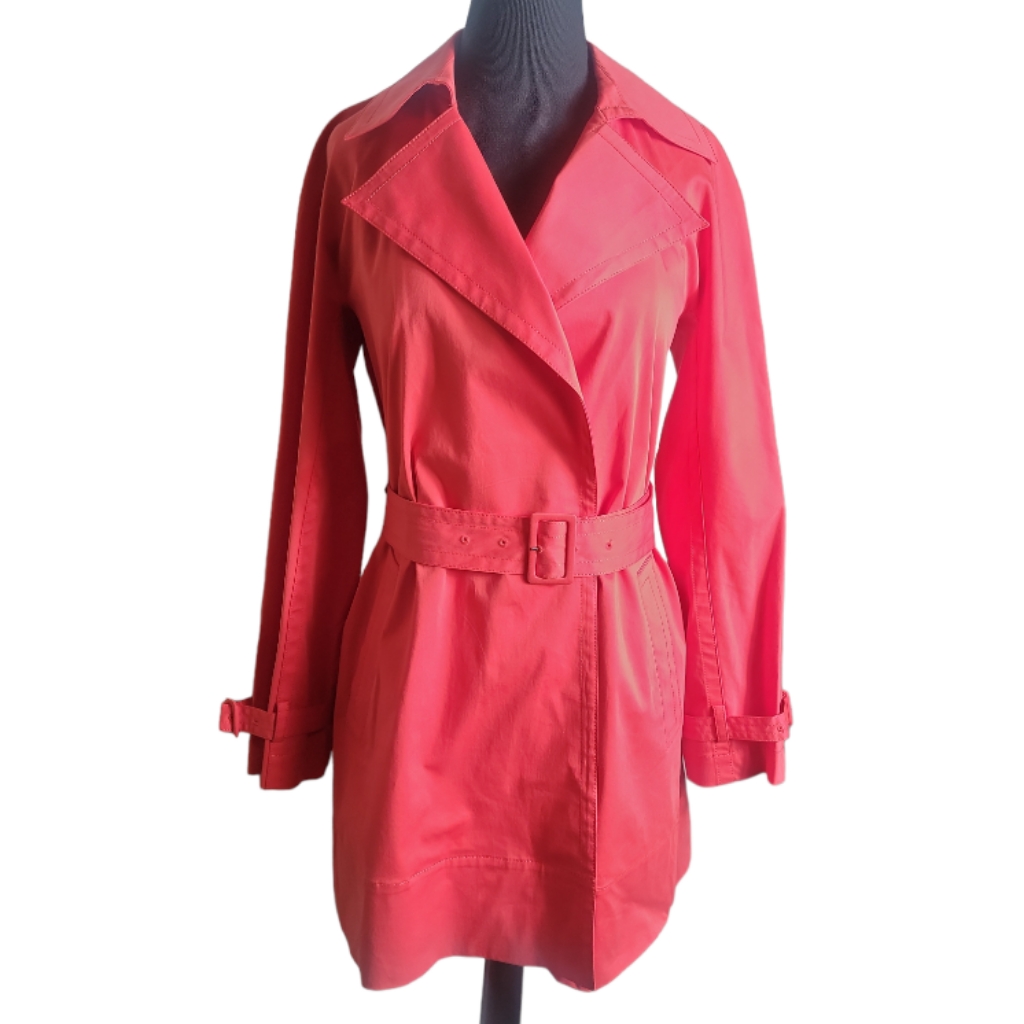 Dkny Women's Orange Button Closure Belted Trench Coat Size Small